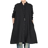 Minibee Women's Oversized Button Down Shirts Long Sleeve Cotton Linen Light Blouse Jacket with Pockets