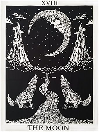 OLIA HOME Wolf and The Moon Wall Tapestry Fabric Wallpaper Tablecloth Home Decor(Wolf &amp; Moon)