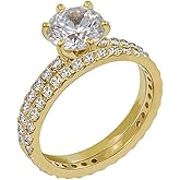 Amazon Essentials Platinum or Gold Plated Sterling Silver Wedding Set Rings set with Round Cut Infinite Elements Cubic Zirconia (previously Amazon Collection)