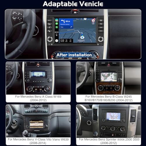 4+128GB Android Car Radio for Mercedes A/B/V Class & Sprinter W906 W169 W245 B200 Vito Viano W639 Aftermarket Radio Upgrade with CarPlay, Android Car, GPS, WiFi, Rear Camera