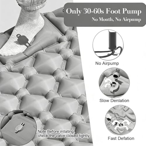 Sleeping Air Pad for Camping Inflatable Sleeping Mattress with Pillow | Self Inflating Sleep Mat Ultralight Compact Mattress Bed Cushion for Backpacking Hiking Car Traveling Beach Tent Single Grey