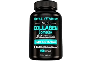 Vital Vitamins Multi Collagen for Women & Men - Type I, II, III, V, X - Grass Fed, Non-GMO - 150 Capsules