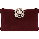 Mulian LilY Velvet Evening Bags For Women With Flower Closure Rhinestone Crystal Embellished Clutch Purse For Party Wedding