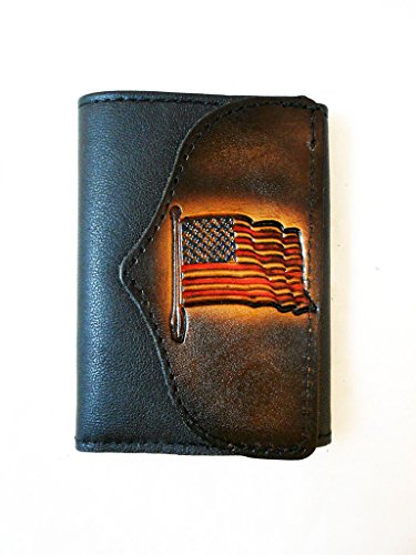 Hilltop Leather Company Mens Handcrafted Leather Trifold Wallet American Flag USA