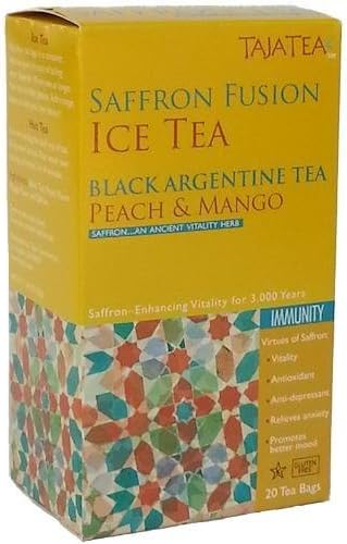TajaTea Saffron Ice Tea Black Argentine Peach Mango 20 CT (Pack of 7) + (6 Pack of M&amp;M Milk Chocolate 1.69oz)
