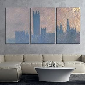3 Panel Canvas Wall Art - Houses of Parliament, Sunlight Effect by Claude Monet - Giclee Print Gallery Wrap Modern Home Art Ready to Hang - 16"x24" x 3 Panels