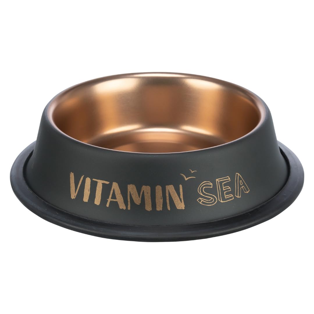 TRIXIE stainless steel dog bowl BE NORDIC 30.4 fl oz black/bronze – modern feeding bowl for large dogs ø 9.1 inches – stainless steel bowl with non-slip rubber base – 24306