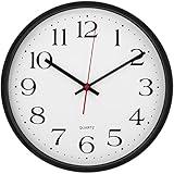 Large Wall Clock Silent & Non-Ticking - Modern Quartz Design - Decorative 12-Inch Black Clock - by Utopia Home
