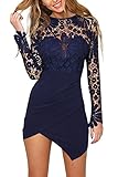 YOINS Women Dress Sexy Bodycon Crochet Lace Wrap Front Long Sleeves Mini Dress