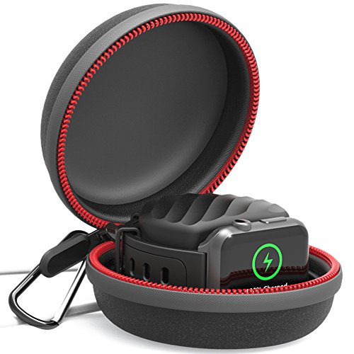 Huishang Apple Watch Charging Dock and Carrying Case, Charging Cable Winder Dock Station Support Holder Accessory for Apple Watch Series 3 / Series 2 / Series 1/ Nike + (Black Holder, Free Size)