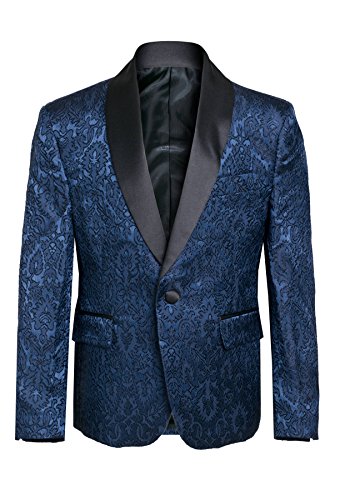 Boys Premium Paisley Patterned Shawl Lapel Tuxedos - Many Colors (20, Navy with Black) - Thumbnail 2
