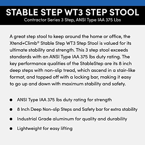 Xtend & Climb WT3 Contractor Series Folding Stool with Handrail, 3-Step, Aluminum