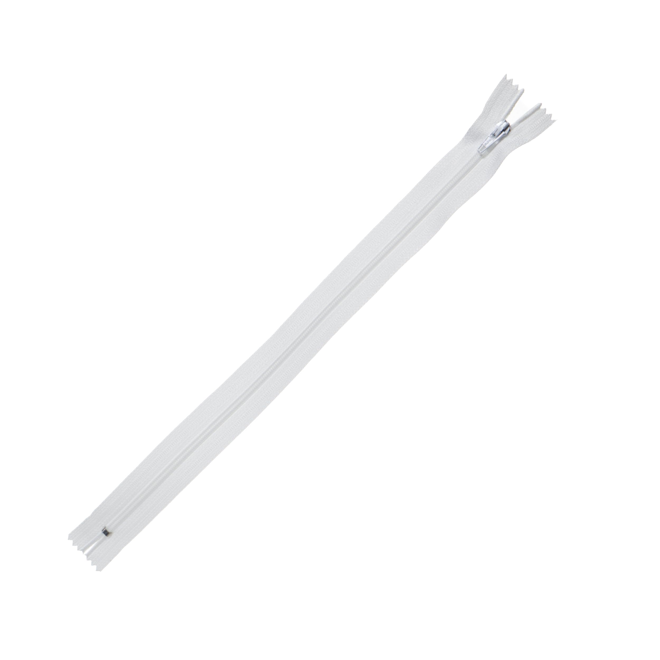 Trimz 40cm (~16inch) one Way end Stop Zip with 4mm Teeth - White x 1Pce, Polyester, 40 cm