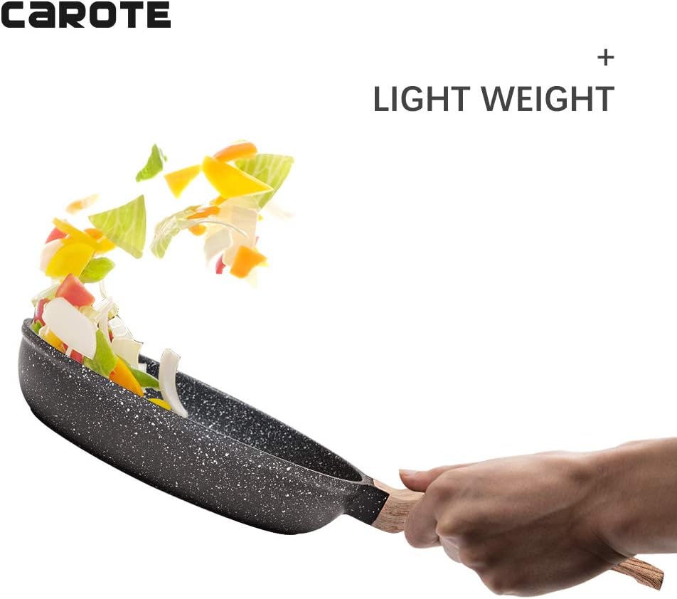 Carote 10-Inch Nonstick Frying Pan Skillet, Stone Cookware Granite Coating, Black…: Kitchen & Dining