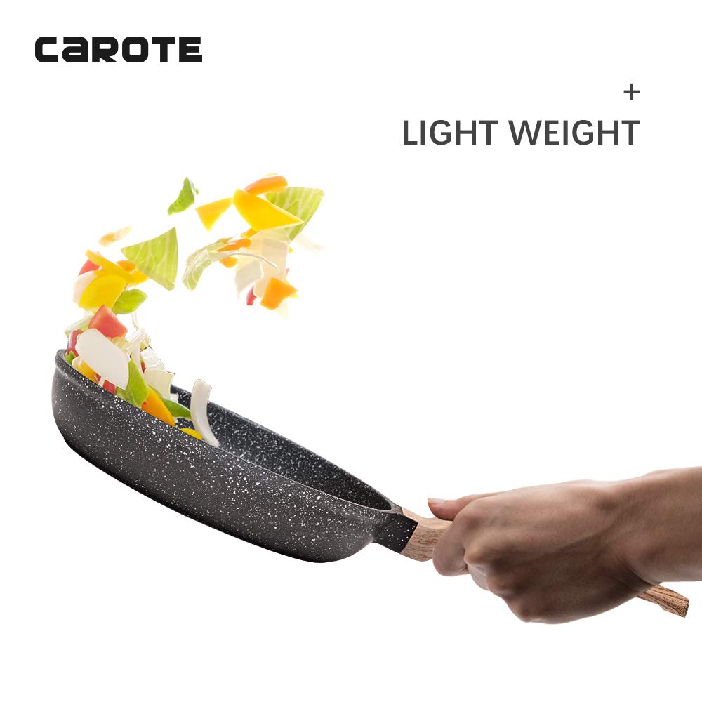 Carote 10インチ ノンスティックフライパンスキレット ストーン調理器具グラナイトコーティング ブラック