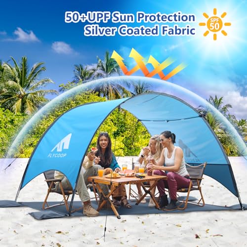 Beach Shelter with UV Protection UPF 50+ - Portable Beach Canopy & Sun Protection for Beach, 360° Ventilation, 4 Sandbags, Double Pockets, Pegs & Ropes (270 x 165 x 158 cm)