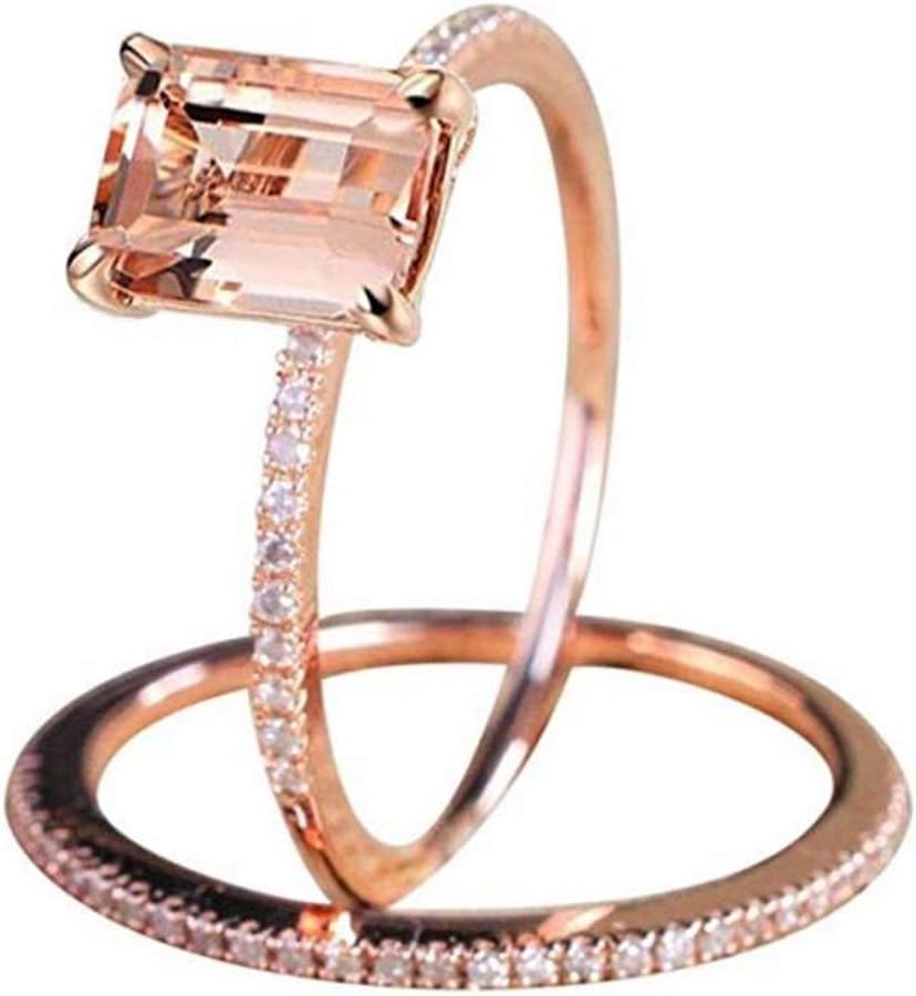 LOSOUL 2pcs Diamond Bridal Set Rose Gold Engagement Ring And Band Set,7#
