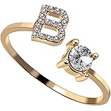 Letter Initial Alphabet Knuckle Rings A-Z Gold Crystal Adjustable Ring For Women Girls