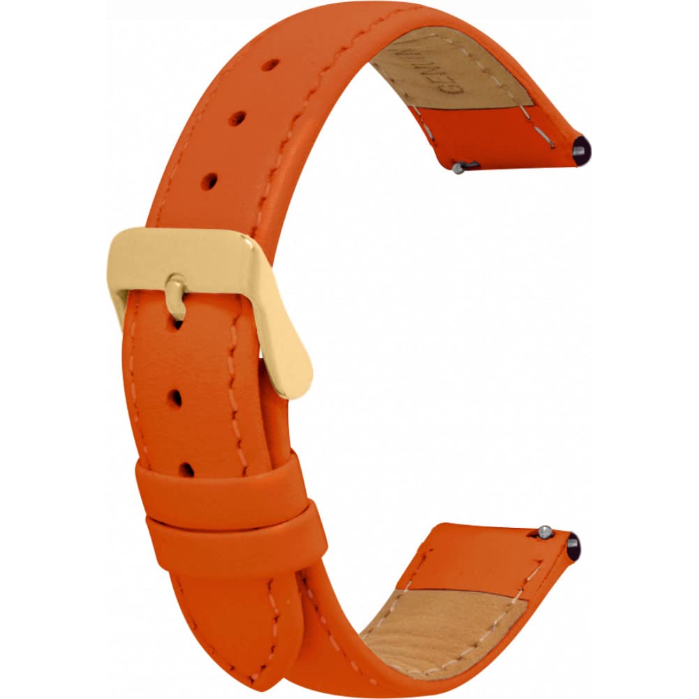 Toff London Ladies Orange Leather Watch Strap, Quick Release with Gold Metal Buckle, Band Width 18mm