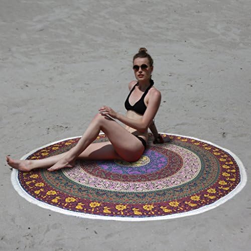 KraftDirect Mandala Beach Throw - SUPERIOR QUALITY - Organic Cotton Round Beach Throws, Best Beach Blanket (Multicolor)