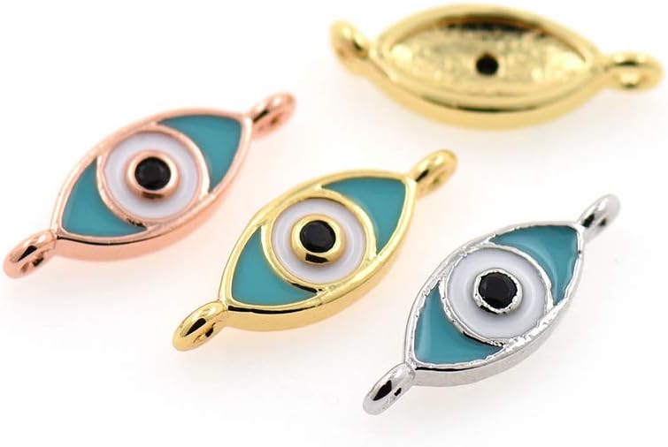 Turquoise Evil Eye Connector,Mini Enamel Eye Spacers,for DIY Minimalist Jewelry Making 13x5mm(10Pcs,MixColor)