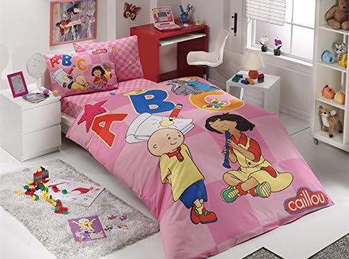 Caillou Bedding Set, Kids Girls Bedding, 100% Cotton Duvet/Quilt Cover Set, Single/Twin Size, FITTED SHEET INCLUDED (5 PCS, Pink)