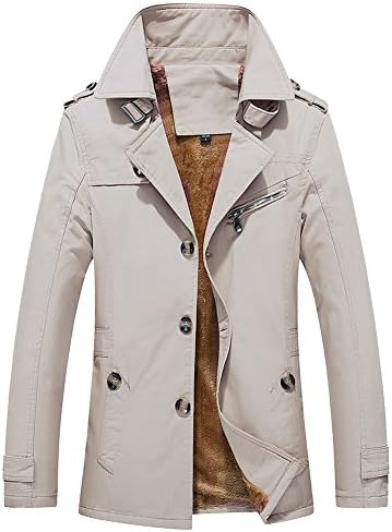 Finrosy Men's Trench Coat Slim Fit Breasted Jacket Notch Lapel Single Breasted Windbreaker Outdoor Jacket(Light Khaki,2XL)