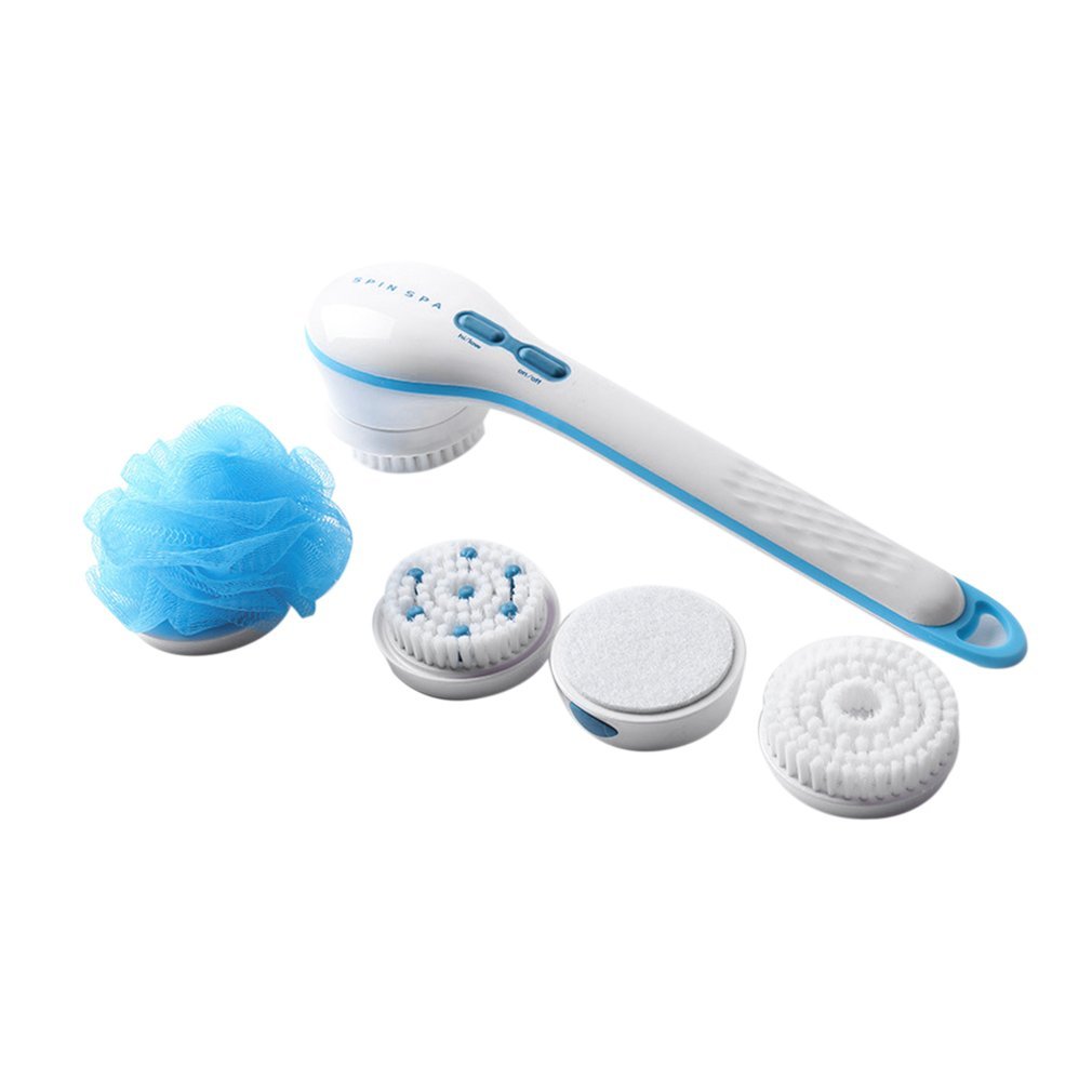 ele ELEOPTION Electronic Long Handle Body Bath Brush, Shower Brush with 4 Accessories, Wet or Dry Brushing