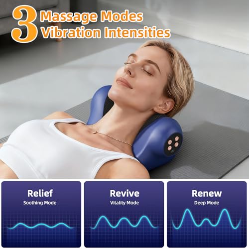 SteBeauty Neck Massager with Heat Deep Tissue 3 Temperature 41-45°C, 3 Vibration Modes Cordless U-Shaped Ergonomic for Neck Shoulder Back Pain Relief Massage Pillow, Gifts for Women Men Dad Mom