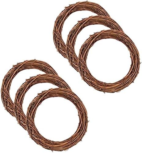 Xidajie 6個パック レトロ クリスマス リース ブドウのつる リース ドライラタン ナチュラルリース Diy クラフト 天然ブドウのつるリース クリスマス ドア 壁装飾 手編み ハロウィン リース Highwayresidency Com