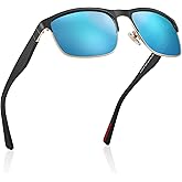 CARFIA Retro Polarized Sunglasses for Men UV Protection Fashion Cool Driving Sun Glasses Metal Square Frame CA5376