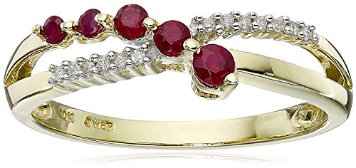 10K Yellow Gold Ruby with Diamond Journey Ring, Size 7