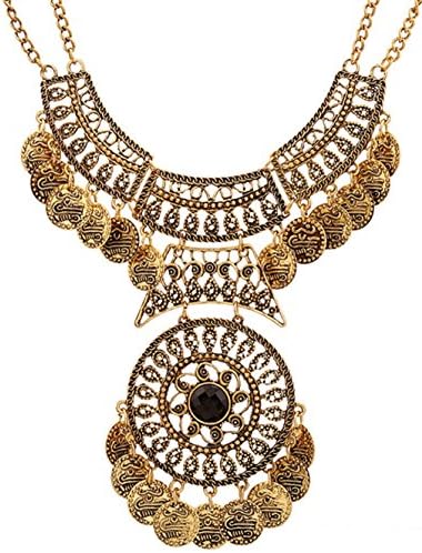 OVERMAL Women Bohemian Festival Jewelry Double Chain Coin Statement Necklace
