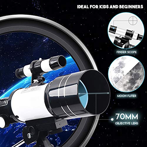 SEAAN Teleskop für Anfänger 150X ~ 15X, 70mm HD Fernrohr Teleskop für Astronomie Erwachsene, Starter Scope mit Stativ… – Bild 4