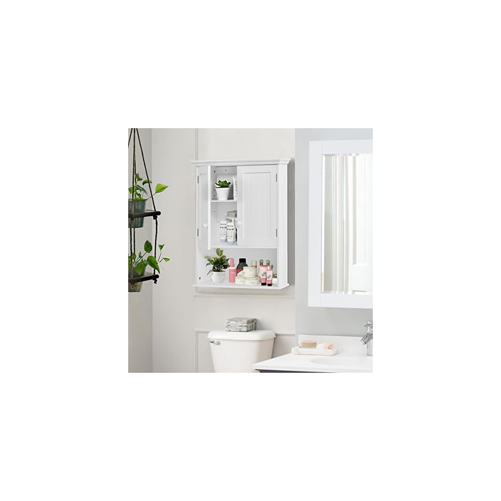 Tangkula Wall Mount Bathroom Wooden Medicine Storage