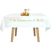 Large In Remembrance of Me Gold Thread Embroidery Altar Frontal Holy Communion Table Cloth Cover 96x52Inch White Rectangle Communion Table Cloth for Church for Gatherings Baptism Ceremonies(Gold)