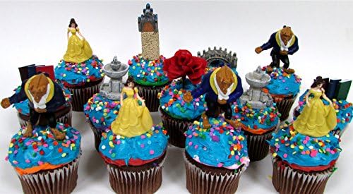 BEAUTY AND THE BEAST Birthday Cupcake Topper Set Featuring Characters and Decorative Themed Accessories