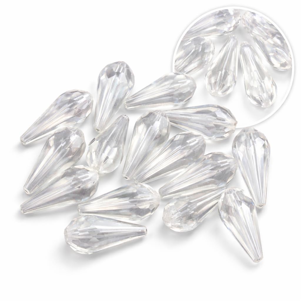 Perlin Pack of 150 Plastic Beads Luxury White Crystal Clear Acrylic Beads 25 mm Drops Plastic Beads Faceted Bead for Threading Decorative Crafts Jewellery D130 x3