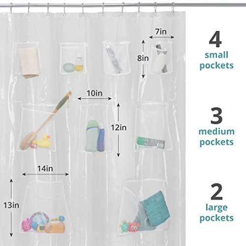 Zenna Home Waterproof PEVA Shower Curtain or Shower Liner with 9 Mesh