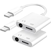 Seulliya USB C to 3.5mm Headphone Jack and Charger Adapter, 2-in-1 Audio & Fast Charging Splitter for Apple iPhone 17/16/15/Pro/Pro Max, iPad, Samsung, Pixel, and More 2Pack