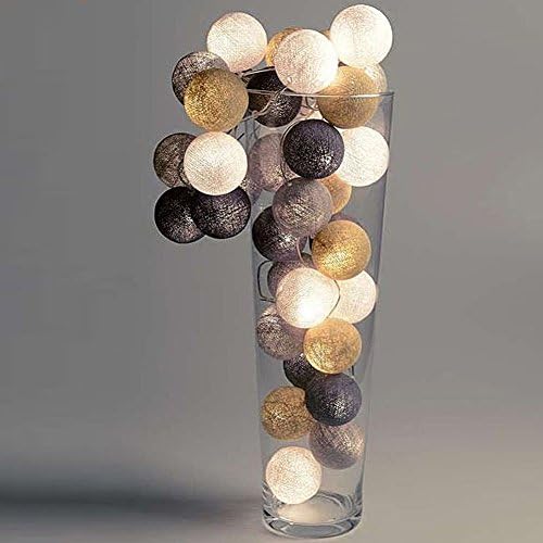 10 Feet Mixed Coffee Brown Black Grey White Cotton Ball Fairy String Party Light Lamp Lantern Decorative Night Light Indoor Living Room Garden Patio Bedroom Hanging Ball Decor