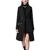 Nomwioke Women's Winter Wool Blend Coat Notched Collar Double Breasted Lapel Mid Long Jacket Thick Warm Trench Outwear