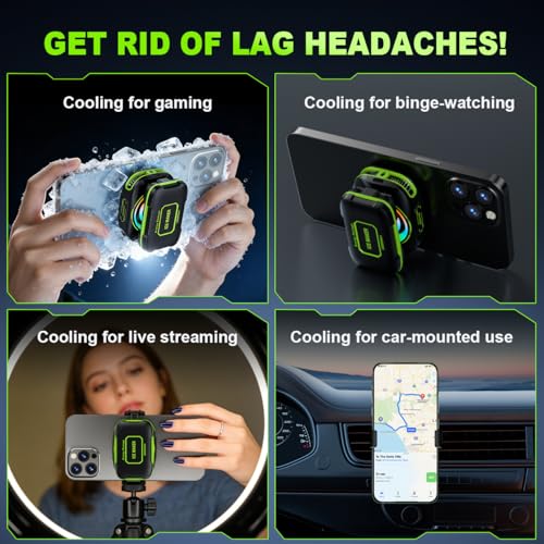 Mobile Phone Cooler for Games, Portable Magnetic Rechargeable Battery, Radiator for Mobile Phones, Fun Cooler for iPhone Series, iPad Pro, TikTok Live (Green)