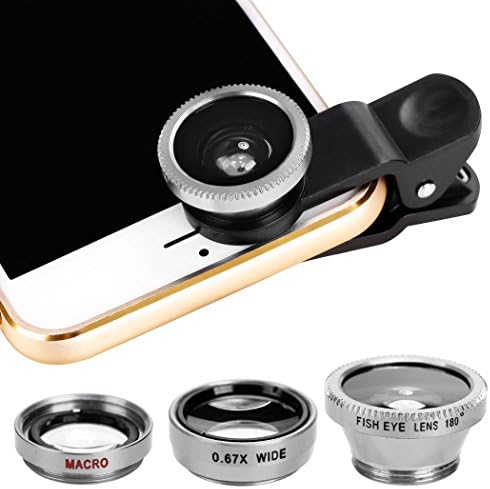 Xinnio Universal 3 in 1 Camera Lens 0.67X Wide Angle Lens+ 180° Fisheye Lens Macro Camera Lens Kit Clip On for iPhone XR/XS/XS MAX/X/ 8 7 6 Plus, Samsung Smartphones Silver