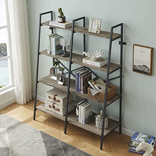 Hombazaar Ladder Shelf,4Tier Industrial Bookshelf,Double Wide Ladder
