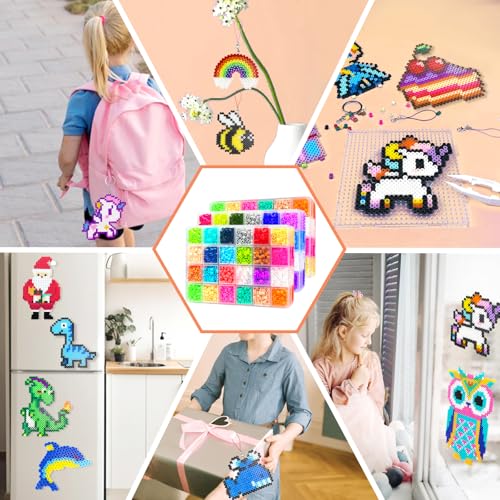 Iron on Beads, 5 mm Beads Fuse Beads of 72 Colours Set with Storage Box, User Guide, Decoration and DIY Crafts Ideas for Children Birthday Christmas