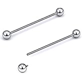 Gnznzko 16G-2G ASTM F136 Titanium Internally Threaded Nipple Tongue Rings Piercing Jewelry Straight Industrial Earring Barbell G23 Titanium Nipple Tongue Bars Piercing Jewelry for Women Men 12MM-40MM