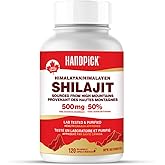 HANDPICK EXTRA STRENGTH Shilajit Capsules 500mg – Pure Himalayan Shilajit for Men, Shilajit for Women | 50% Fulvic Acid & 85+
