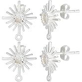 Beebeecraft 1 Box 10Pcs Sun Post Earring Sterling Silver Cubic Zirconia Stud Earring Findings with Horizontal Loops and Butterfly Earring Backs for DIY Earring Jewelry Making
