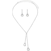 Wedding Bride Crystal Jewelry Set Silver Plated Bridal Elegant Teardrop Waterdrop Sparkly Rhinestone Cubic Zirconia Tassel Choker Necklace Earrings Set for Women Prom Party Fashion Jewelry Gifts